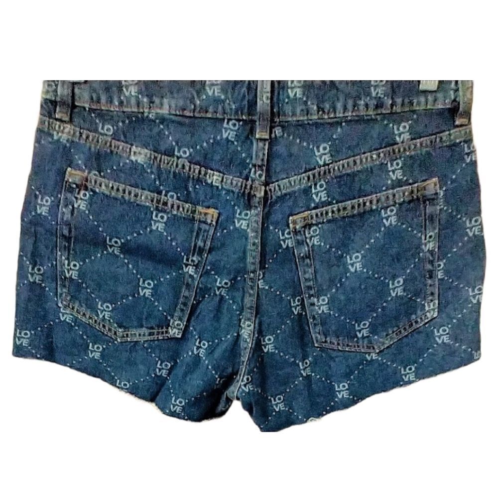 H&M DIVIDED Women's Dark Blue Denim" LOVE"βJean Shorts Sizeβ12 - Picture 10 of 13